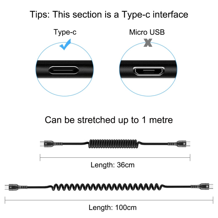HAWEEL 1m 5A USB-C / Type-C to USB-C / Type-C Retractable Coiled PD Fast Charging Cable - USB-C & Type-C Cable by HAWEEL | Online Shopping South Africa | PMC TechLife | Buy Now Pay Later Mobicred