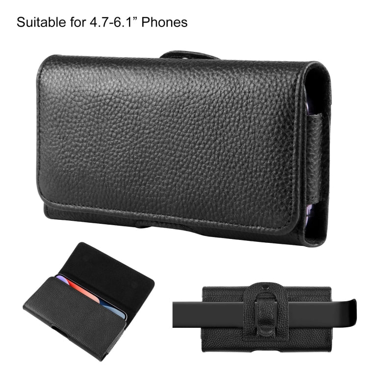 HAWEEL 4.7-6.1 inch Litchi Texture Genuine Leather Phone Belt Clip Horizontal Carrying Pouch (Black) -  by HAWEEL | Online Shopping South Africa | PMC Jewellery | Buy Now Pay Later Mobicred