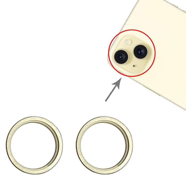 For iPhone 15 / 15 Plus 2pcs/set Rear Camera Glass Lens Metal Outside Protector Hoop Ring (Yellow) - Camera Series by PMc TechLife | Online Shopping South Africa | PMc TechLife | Buy Now Pay Later Mobicred