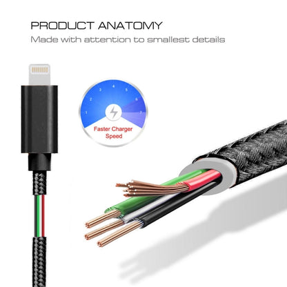 3A Woven Style Metal Head 8 Pin to USB Charge Data Cable, Cable Length: 2m(Black) - Normal Style Cable by PMC Jewellery | Online Shopping South Africa | PMC Jewellery | Buy Now Pay Later Mobicred