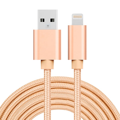 3m 3A Woven Style Metal Head 8 Pin to USB Data / Charger Cable(Gold) - Normal Style Cable by PMC Jewellery | Online Shopping South Africa | PMC Jewellery | Buy Now Pay Later Mobicred