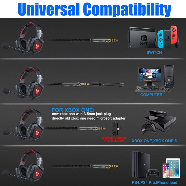ONIKUMA K8 Over Ear Bass Stereo Surround Gaming Headphone with Microphone & LED Lights(Red) - free shipping - PMC Jewellery - Order now!
