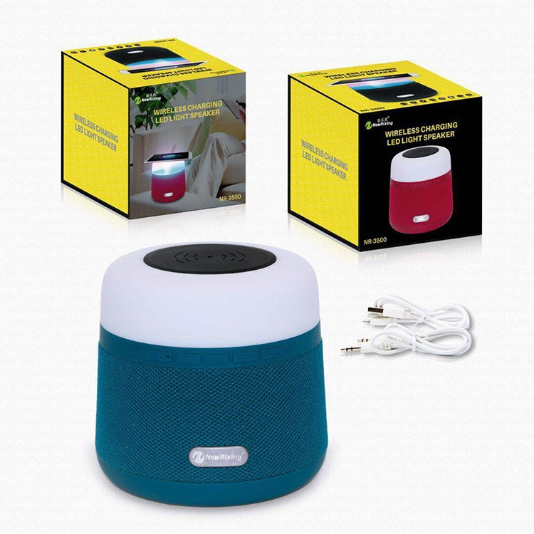 NewRixing NR-3500 Multi-function Atmosphere Light Wireless Charging Bluetooth Speaker with Hands-free Call Function, Support TF Card & USB & FM & AUX (Blue) - free shipping - PMC Jewellery - Order now!