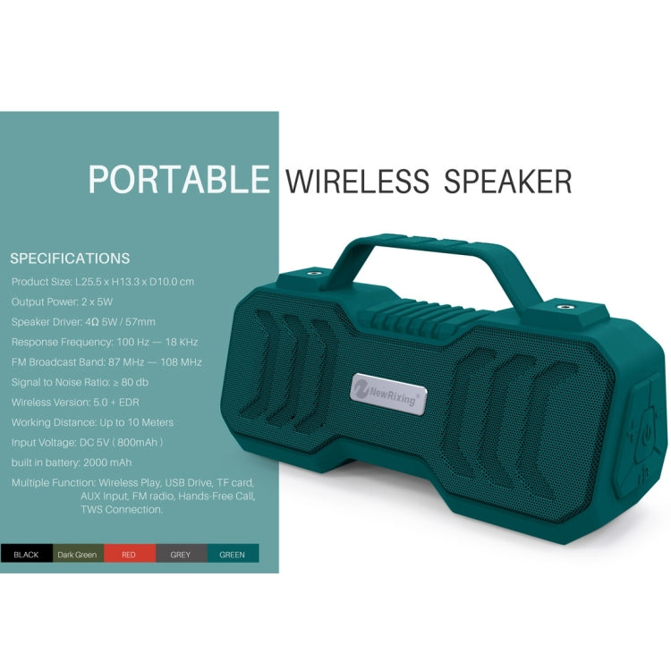 NewRixing NR-4500 Portable Wireless Bluetooth Stereo Speaker Support TWS / FM Function Speaker(Army Green) - Desktop Speaker by NewRixing | Online Shopping South Africa | PMC Jewellery | Buy Now Pay Later Mobicred