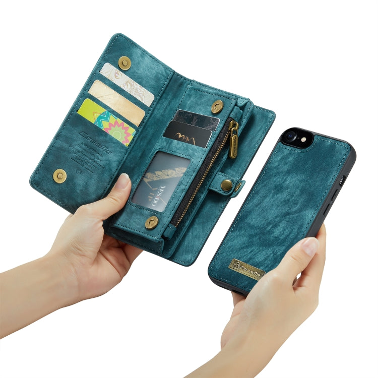 CaseMe for  iPhone 8 & 7  Multifunctional Leather Billfold with Detachable Magnetic PC Back Protective Case & Holder & 10 Card Slots & 3 Cash Slots & 1 Zipper Wallet & 2 Photo Frames & 3 Magnetic Clasps(Blue) - More iPhone Cases by CaseMe | Online Shopping South Africa | PMC Jewellery | Buy Now Pay Later Mobicred