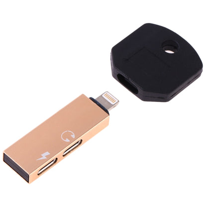 RC16 Dual 8 Pin Female to 8 Pin Male Key Shape Mini Portable Audio & Charge Adapter(Gold) - Converter & Adapter by PMC Jewellery | Online Shopping South Africa | PMC Jewellery | Buy Now Pay Later Mobicred