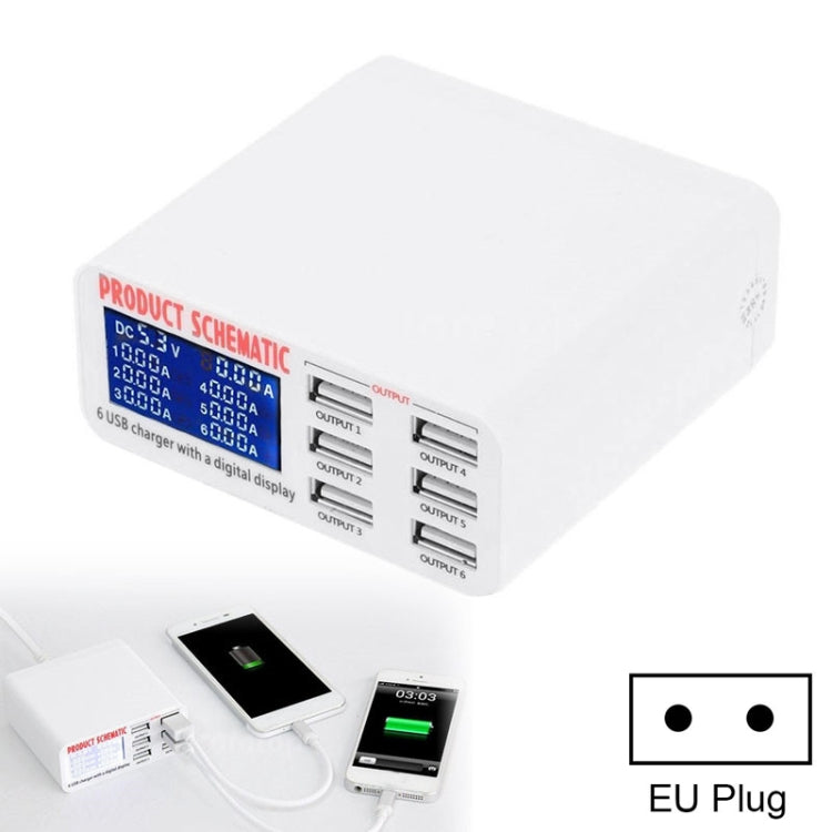 899 30W QC 3.0 6 USB Ports Fast Charger with LCD Digital Display, EU Plug - Multifunction Charger by PMC Jewellery | Online Shopping South Africa | PMC Jewellery | Buy Now Pay Later Mobicred