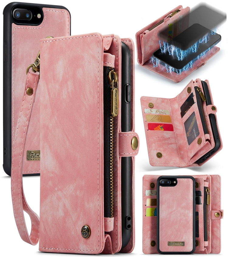 CaseMe for iPhone 8 Plus & 7 Plus   Multifunctional Leather Billfold with Detachable Magnetic PC Back Protective Case & Holder & 11 Card Slots & 3 Cash Slots & 1 Zipper Wallet & 2 Photo Frames & 3 Magnetic Clasps (Pink) - More iPhone Cases by CaseMe | Online Shopping South Africa | PMC Jewellery | Buy Now Pay Later Mobicred