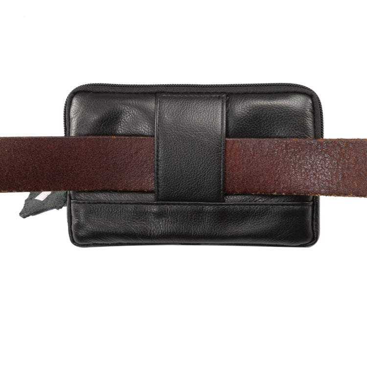 5.2 inch and Below Universal Genuine Leather Men Horizontal Style Case Waist Bag with Belt Hole, For iPhone, Samsung, Sony, Huawei, Meizu, Lenovo, ASUS, Oneplus, Xiaomi, Cubot, Ulefone, Letv, DOOGEE, Vkworld, and other(Black) - More iPhone Cases by PMC Jewellery | Online Shopping South Africa | PMC Jewellery | Buy Now Pay Later Mobicred