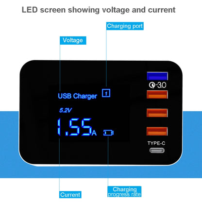 CDA33Q 40W QC 3.0 USB + 3 USB Ports + USB-C / Type-C Ports Multi-function Charger with LED Display, EU Plug - Multifunction Charger by PMC Jewellery | Online Shopping South Africa | PMC Jewellery | Buy Now Pay Later Mobicred