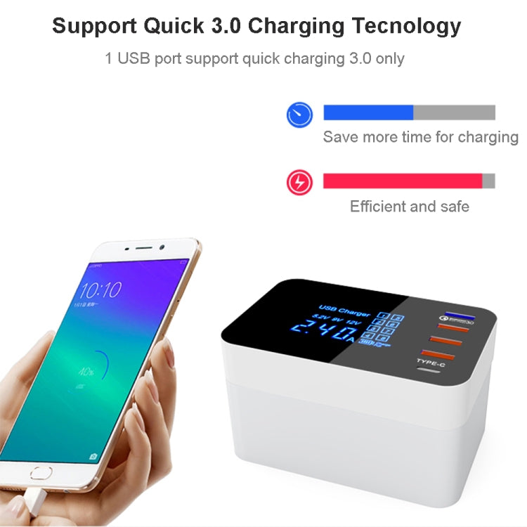 CDA33Q 40W QC 3.0 USB + 3 USB Ports + USB-C / Type-C Ports Multi-function Charger with LED Display, AU Plug - Multifunction Charger by PMC Jewellery | Online Shopping South Africa | PMC Jewellery | Buy Now Pay Later Mobicred