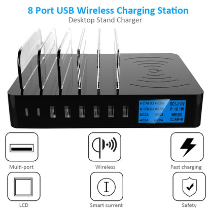 50W 6 USB Ports + 2 USB-C / Type-C Ports + Wireless Charging Multi-function Charger with LED Display & Detachable Bezel, US Plug - Multifunction Charger by PMC Jewellery | Online Shopping South Africa | PMC Jewellery | Buy Now Pay Later Mobicred