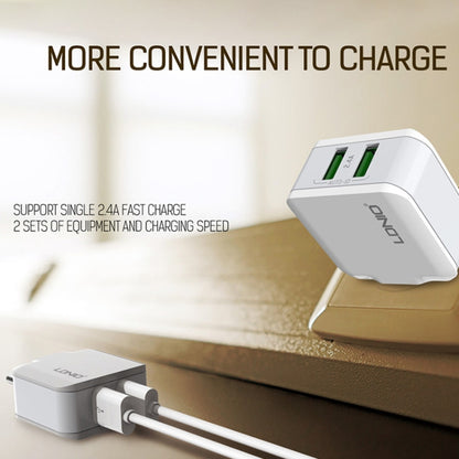 LDNIO A2201 2.4A Dual USB Charging Head Travel Direct Charge Mobile Phone Adapter Charger With 8 Pin Data Cable(EU Plug) - USB Charger by LDNIO | Online Shopping South Africa | PMC Jewellery | Buy Now Pay Later Mobicred