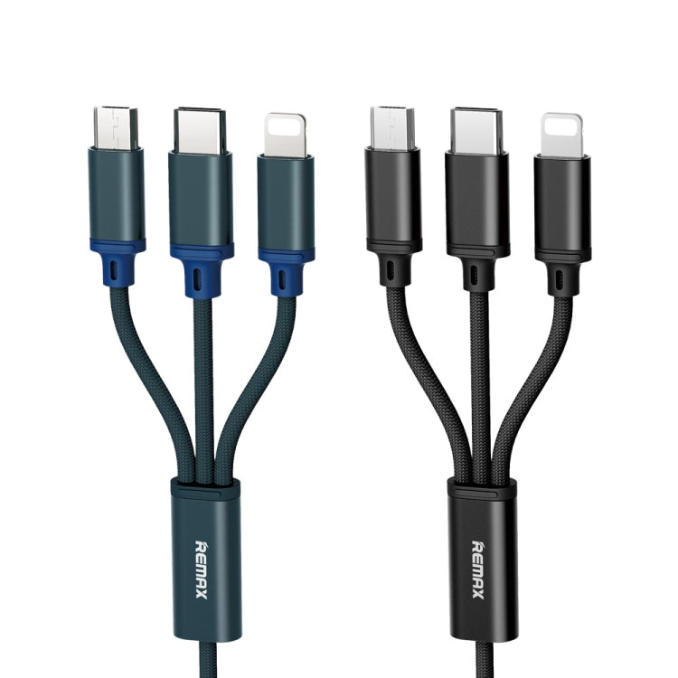 REMAX RC-131TH 1m 2.8A 3 in 1 USB to 8 Pin & USB-C / Type-C & Micro USB Charging Cable(Blue) - Multifunction Cable by REMAX | Online Shopping South Africa | PMC Jewellery | Buy Now Pay Later Mobicred