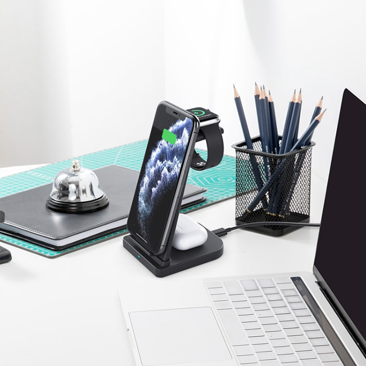 HQ-UD21 3 in 1 Folding Mobile Phone Watch Multi-Function Charging Stand Wireless Charger for iPhones & Apple Watch & Airpods (Black) - Wireless Charger by PMC TechLife | Online Shopping South Africa | PMC TechLife