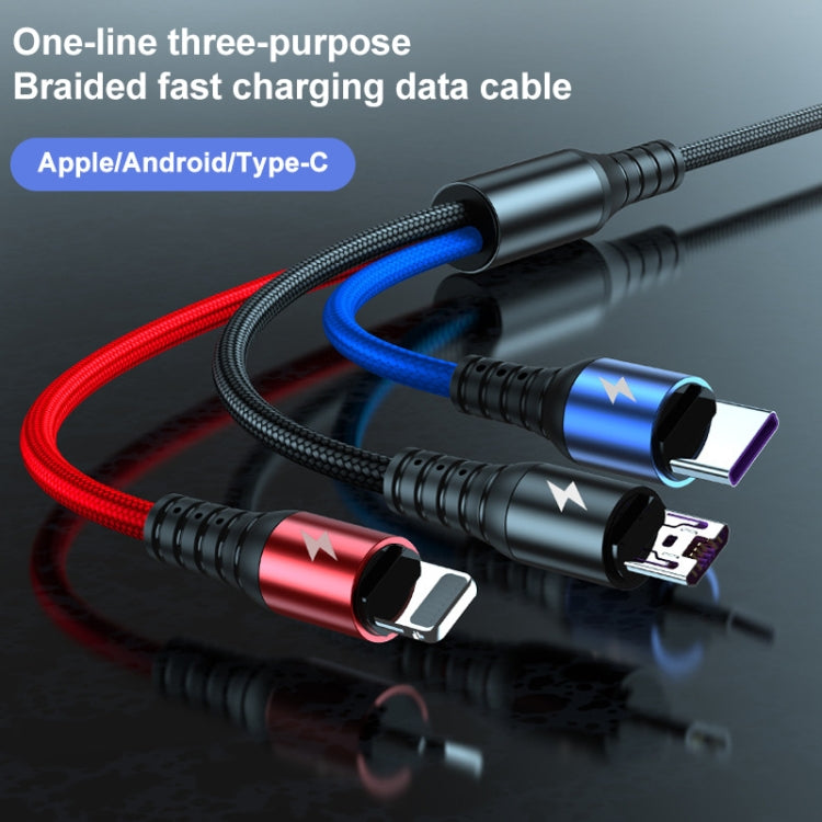 K061 1.2m 5A 3 in 1 USB to 8 Pin + USB-C / Type-C + Micro USB Round Fast Charging Data Cable - free shipping - PMC Jewellery - Order now!