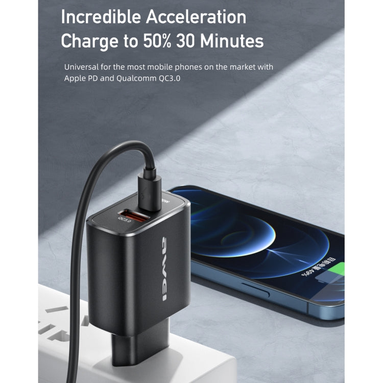 awei PD7 20W QC + PD Fast Charging Travel Charger Power Adapter, EU Plug (Black) - USB Charger by awei | Online Shopping South Africa | PMC Jewellery | Buy Now Pay Later Mobicred