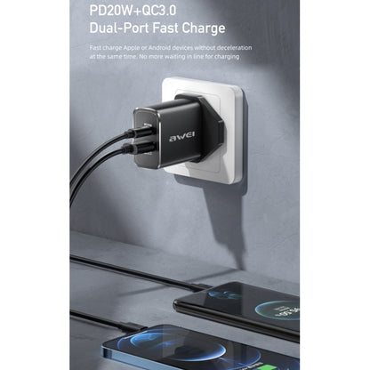 awei PD8 20W QC + PD Fast Charging Travel Charger Power Adapter, UK Plug (Black) - USB Charger by awei | Online Shopping South Africa | PMC Jewellery | Buy Now Pay Later Mobicred