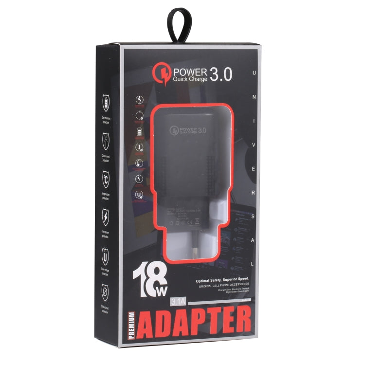 LZ-2117 18W QC3.0 3.1A USB Fast Charger, EU Plug(Black) - USB Charger by PMC Jewellery | Online Shopping South Africa | PMC Jewellery | Buy Now Pay Later Mobicred