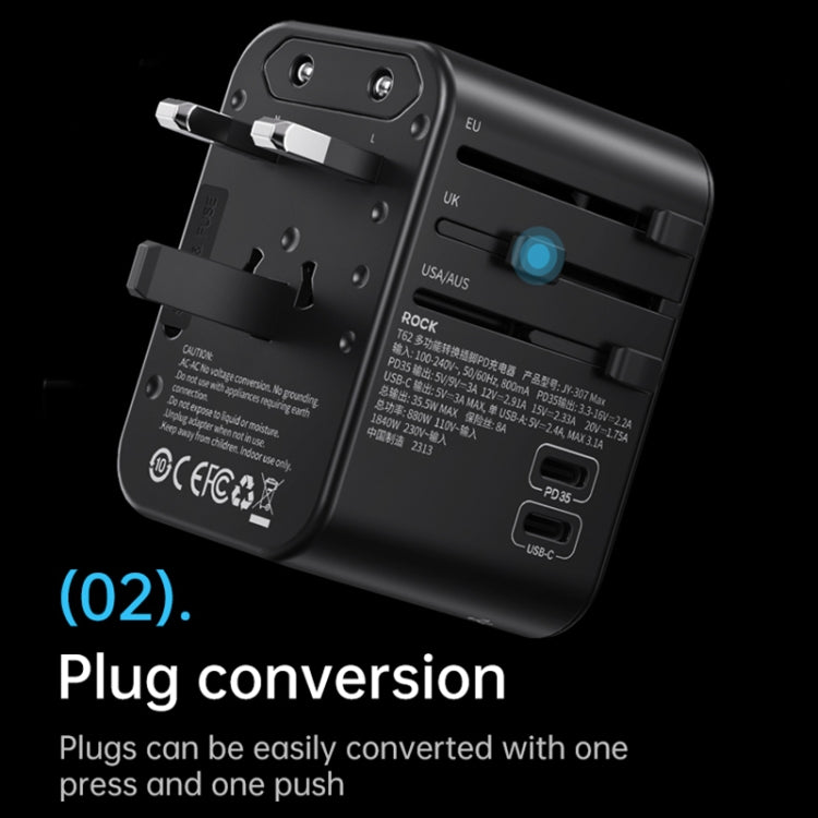 ROCK T62 35.5W Global Travel Multifunctional Plug PD Charger Power Adapter(Black) - free shipping - PMC TechLife - Order now!