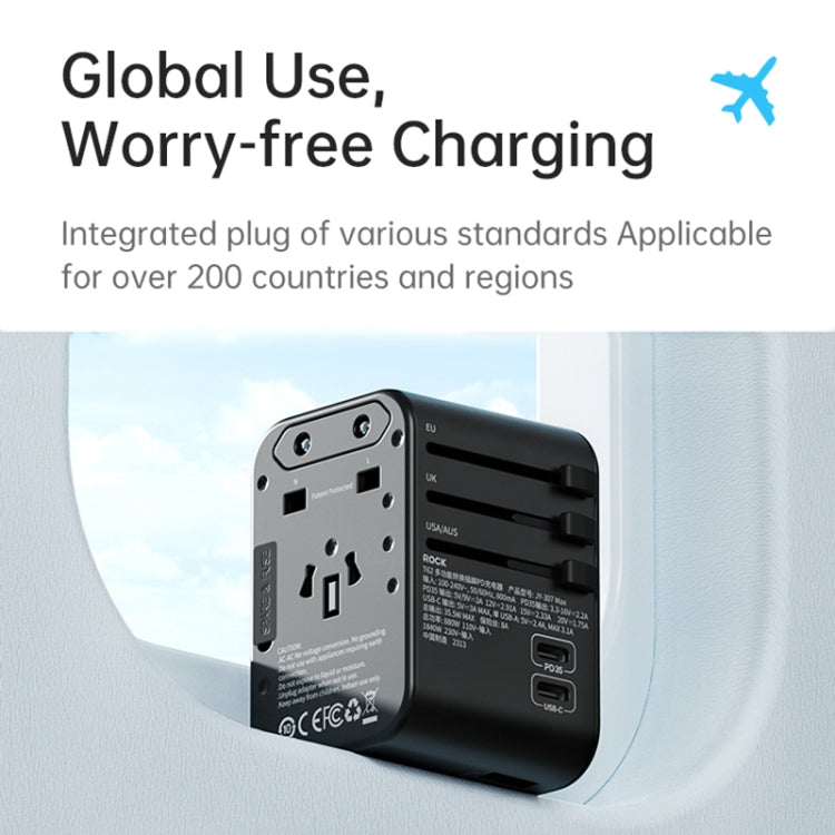 ROCK T62 35.5W Global Travel Multifunctional Plug PD Charger Power Adapter(Black) - free shipping - PMC TechLife - Order now!