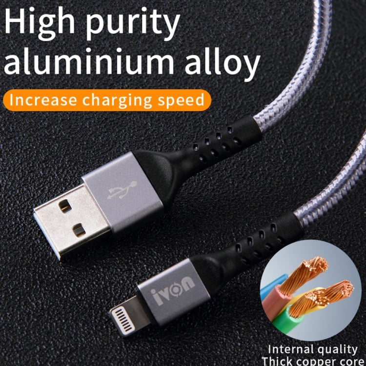 IVON CA89 2.1A USB to 8 Pin Braid Fast Charge Data Cable, Cable Length: 1m(Gold) - free shipping - PMC Jewellery - Order now!