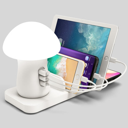 HQ-UD12 Universal 4 in 1 40W QC3.0 3 USB Ports + Wireless Charger Mobile Phone Charging Station with Mushroom Shape LED Light, Length: 1.2m, EU Plug(White) - Multifunction Charger by PMC Jewellery | Online Shopping South Africa | PMC Jewellery | Buy Now Pay Later Mobicred