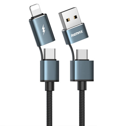 REMAX RC-020t 2.4A Aurora Series 4 in 1 8 Pin + USB +2 x Type-C Data Snyc Charging Cable, Cable Length: 1m(Black) - Multifunction Cable by REMAX | Online Shopping South Africa | PMC Jewellery | Buy Now Pay Later Mobicred