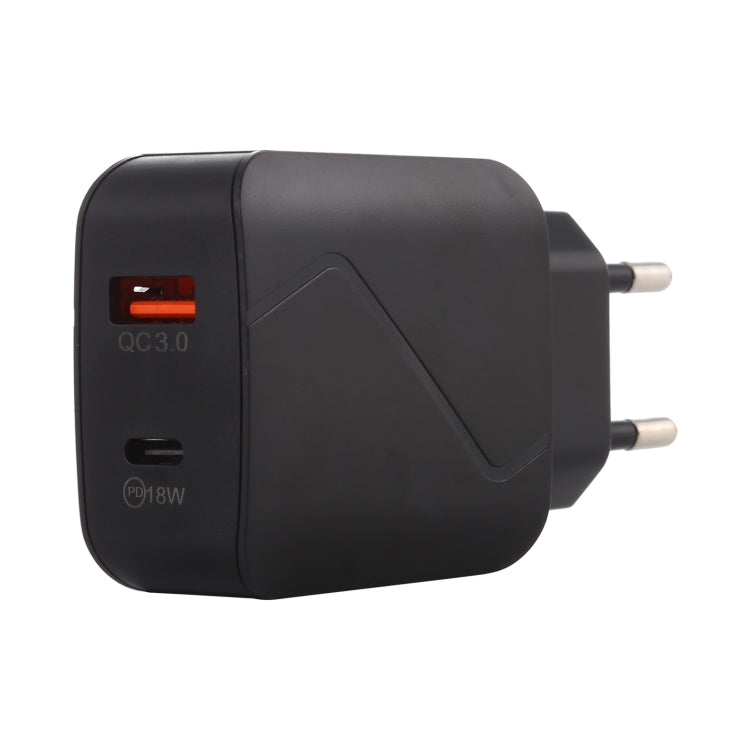 LZ-819A+C QC3.0 USB + PD 18W USB-C / Type-C Interfaces Travel Charger with Indicator Light, EU Plug (Black) - free shipping - PMC Jewellery - Order now!