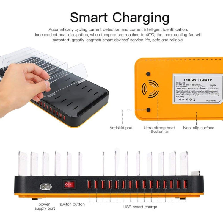 WLX-815 100W 15 Ports USB Fast Charging Dock Smart Charger with Phone & Tablet Holder, US Plug - Multifunction Charger by PMC Jewellery | Online Shopping South Africa | PMC Jewellery | Buy Now Pay Later Mobicred