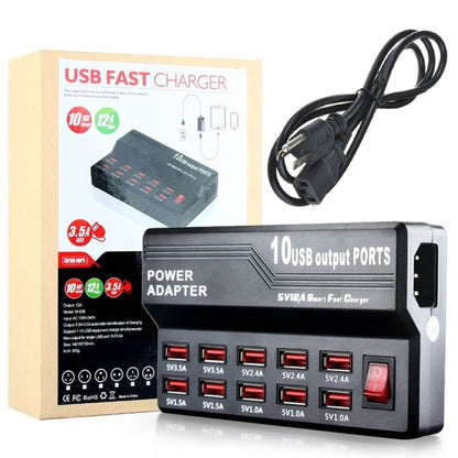 W-838 60W 10 Ports USB Fast Charging Dock Desktop Smart Charger AC100-240V, US Plug (Black) - Multifunction Charger by PMC Jewellery | Online Shopping South Africa | PMC Jewellery | Buy Now Pay Later Mobicred