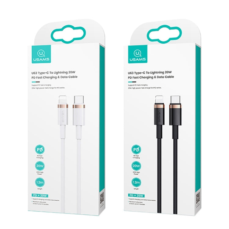 USAMS US-SJ485 U63 Type-C / USB-C to 8 Pin PD 20W Smooth Aluminum Alloy Fast Charging Data Cable, Length: 2m (Black) - Normal Style Cable by USAMS | Online Shopping South Africa | PMC Jewellery | Buy Now Pay Later Mobicred