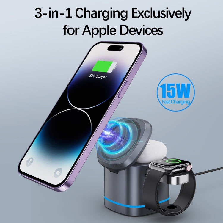 H32 15W 3 in 1 Magnetic Multifunctional Wireless Charger (Grey) - Wireless Charger by PMC TechLife | Online Shopping South Africa | PMC TechLife