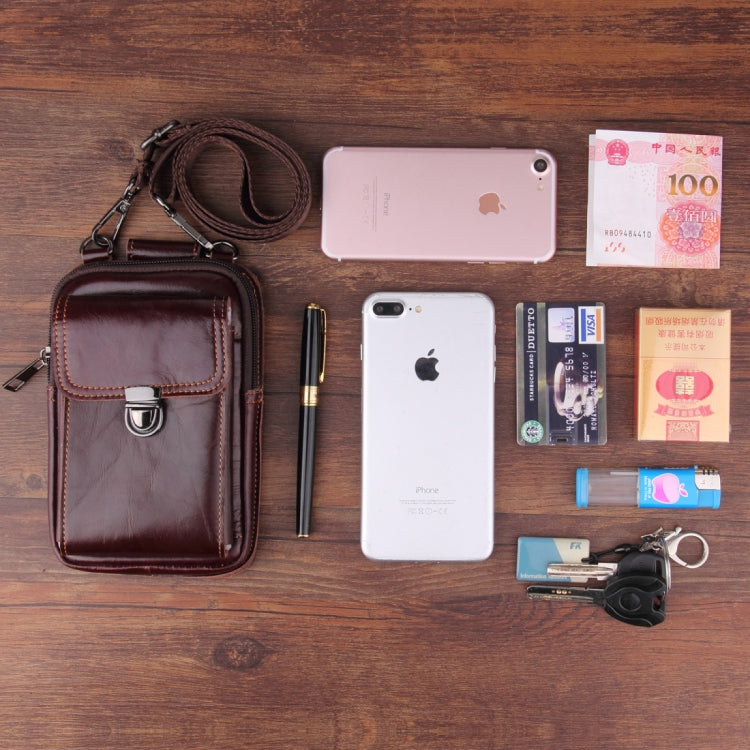 5.1-6.3 inch 008 Universal Crazy Horse Texture Cowhide Vertical Section Waist Bag with Oblique Lanyard, For iPhone,Samsung, Sony, Huawei, Meizu, Lenovo, ASUS, Cubot, Oneplus, Xiaomi, Ulefone, Letv, DOOGEE, Vkworld, and other Smartphones (Brown) - More iPhone Cases by PMC Jewellery | Online Shopping South Africa | PMC Jewellery | Buy Now Pay Later Mobicred