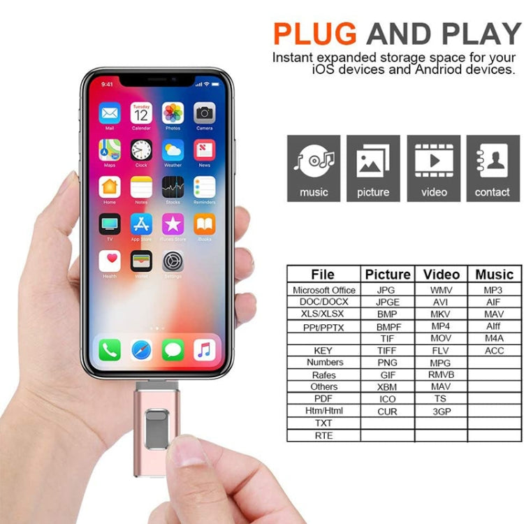 easyflash RQW-01B 3 in 1 USB 2.0 & 8 Pin & Micro USB 64GB Flash Drive(Rose Gold) - U Disk & Card Reader by PMC Jewellery | Online Shopping South Africa | PMC Jewellery | Buy Now Pay Later Mobicred
