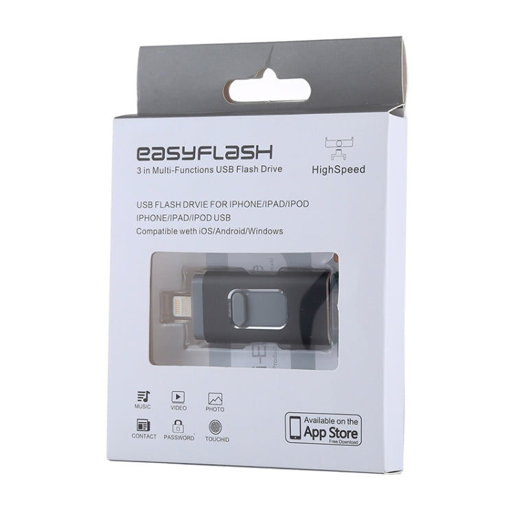 easyflash RQW-01B 3 in 1 USB 2.0 & 8 Pin & Micro USB 128GB Flash Drive(Black) - U Disk & Card Reader by PMC Jewellery | Online Shopping South Africa | PMC Jewellery | Buy Now Pay Later Mobicred