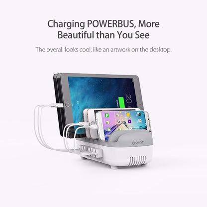 ORICO DUK-10P 120W 10 USB Ports Smart Charging Station with Phone & Tablet Stand, UK Plug(White) - Multifunction Charger by ORICO | Online Shopping South Africa | PMC Jewellery | Buy Now Pay Later Mobicred