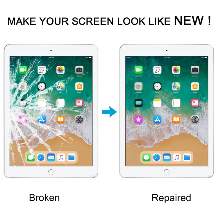 For iPad 9.7 Front Screen Outer Glass Lens with OCA Optically Clear Adhesive (White) - free shipping - PMC TechLife - Order now!