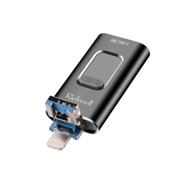 Richwell 3 in 1 16G Type-C + 8 Pin + USB 3.0 Metal Push-pull Flash Disk with OTG Function(Black) - free shipping - PMC Jewellery - Order now!
