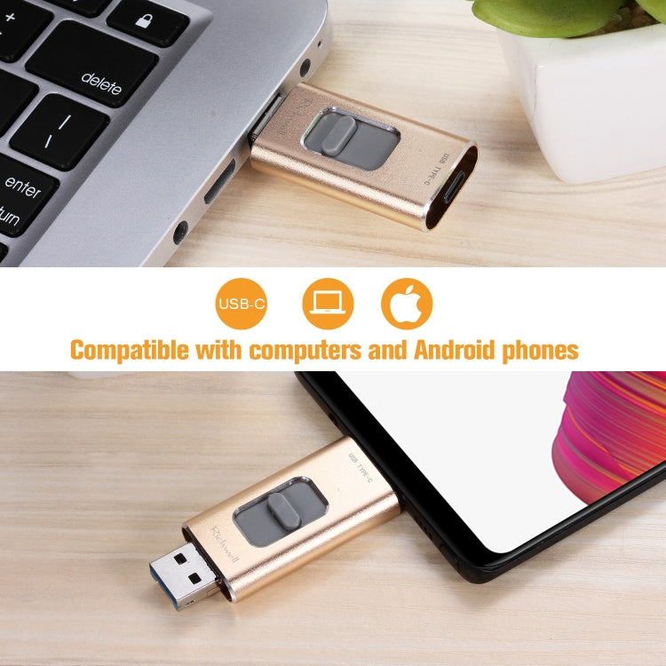 Richwell 3 in 1 32G Type-C + 8 Pin + USB 3.0 Metal Push-pull Flash Disk with OTG Function(Silver) - U Disk & Card Reader by Richwell | Online Shopping South Africa | PMC Jewellery | Buy Now Pay Later Mobicred