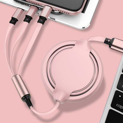 3.5A Liquid Silicone 3 in 1 USB to USB-C / Type-C + 8Pin + Micro USB Retractable Data Syn Charging Cable (Pink) - Multifunction Cable by PMC Jewellery | Online Shopping South Africa | PMC Jewellery | Buy Now Pay Later Mobicred