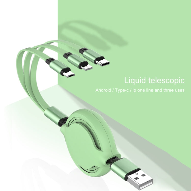 3.5A Liquid Silicone 3 in 1 USB to USB-C / Type-C + 8Pin + Micro USB Retractable Data Syn Charging Cable (Purple) - free shipping - PMC Jewellery - Order now!