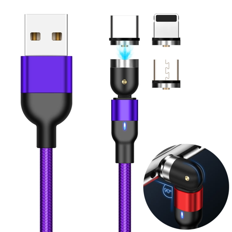 2m 2A Output 3 in 1 USB to 8 Pin + USB-C / Type-C + Micro USB Nylon Braided Rotate Magnetic Charging Cable (Purple) - Charging Cable & Head by PMC Jewellery | Online Shopping South Africa | PMC Jewellery | Buy Now Pay Later Mobicred