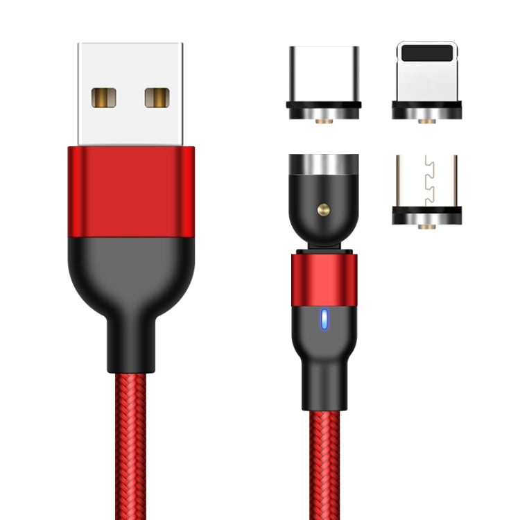 2m 2A Output 3 in 1 USB to 8 Pin + USB-C / Type-C + Micro USB Nylon Braided Rotate Magnetic Charging Cable (Red) - Charging Cable & Head by PMC Jewellery | Online Shopping South Africa | PMC Jewellery | Buy Now Pay Later Mobicred