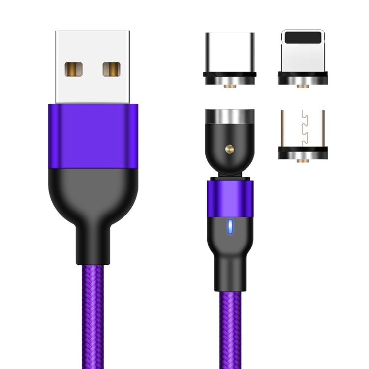 1m 2A Output 3 in 1 USB to 8 Pin + USB-C / Type-C + Micro USB Nylon Braided Rotate Magnetic Charging Cable (Purple) - Charging Cable & Head by PMC Jewellery | Online Shopping South Africa | PMC Jewellery | Buy Now Pay Later Mobicred