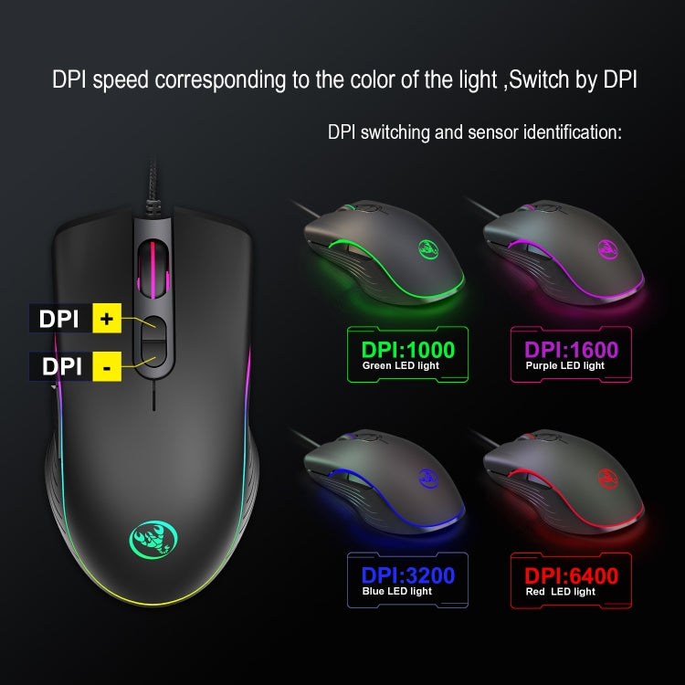 HXSJ A867 USB 6400DPI Four-speed Adjustable RGB Illuminate Wired E-sport Gaming Mouse, Length: 1.5m - Wired Mice by HXSJ | Online Shopping South Africa | PMC Jewellery | Buy Now Pay Later Mobicred