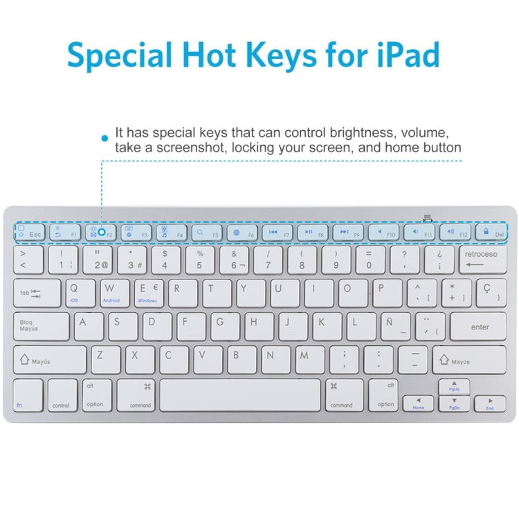 WB-8022 Ultra-thin Wireless Bluetooth Keyboard for iPad, Samsung, Huawei, Xiaomi, Tablet PCs or Smartphones, Spanish Keys(Silver) - Wireless Keyboard by PMC Jewellery | Online Shopping South Africa | PMC Jewellery | Buy Now Pay Later Mobicred