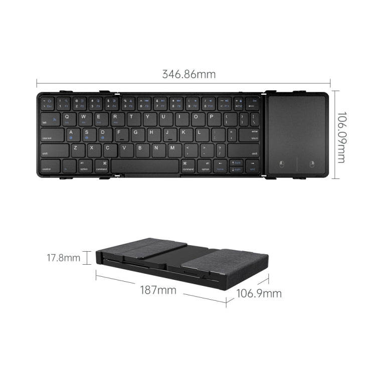 B1053 Leather Portable Tri-Fold Bluetooth Keyboard - Wireless Keyboard by PMC Jewellery | Online Shopping South Africa | PMC Jewellery | Buy Now Pay Later Mobicred