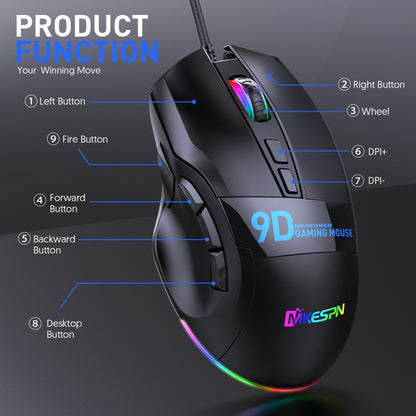 MKESPN X10 9-Buttons RGB Wired Macro Definition Gaming Mouse - Wired Mice by MKESPN | Online Shopping South Africa | PMC Jewellery | Buy Now Pay Later Mobicred