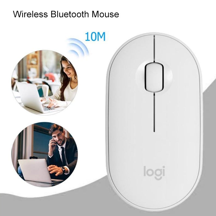 Logitech Pebble Cobblestone Shape Thin 3-keys 1000DPI Mute Wireless Bluetooth Optical Mouse, Wireless Range: 10m (White) - Wireless Mice by Logitech | Online Shopping South Africa | PMC Jewellery | Buy Now Pay Later Mobicred